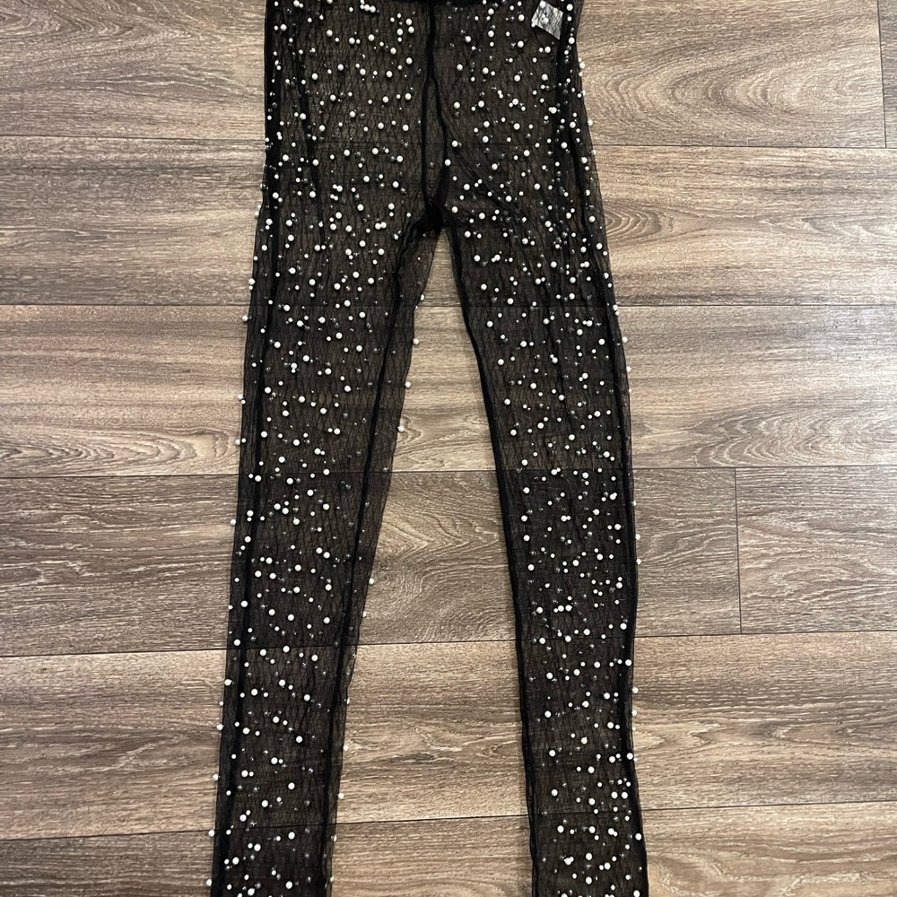 Black Beaded See Through Leggings